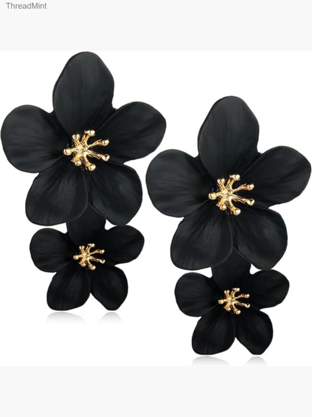 Handmade Bohemian Matte Double Yellow Flower Dangle Drop Earrings Metal Stud